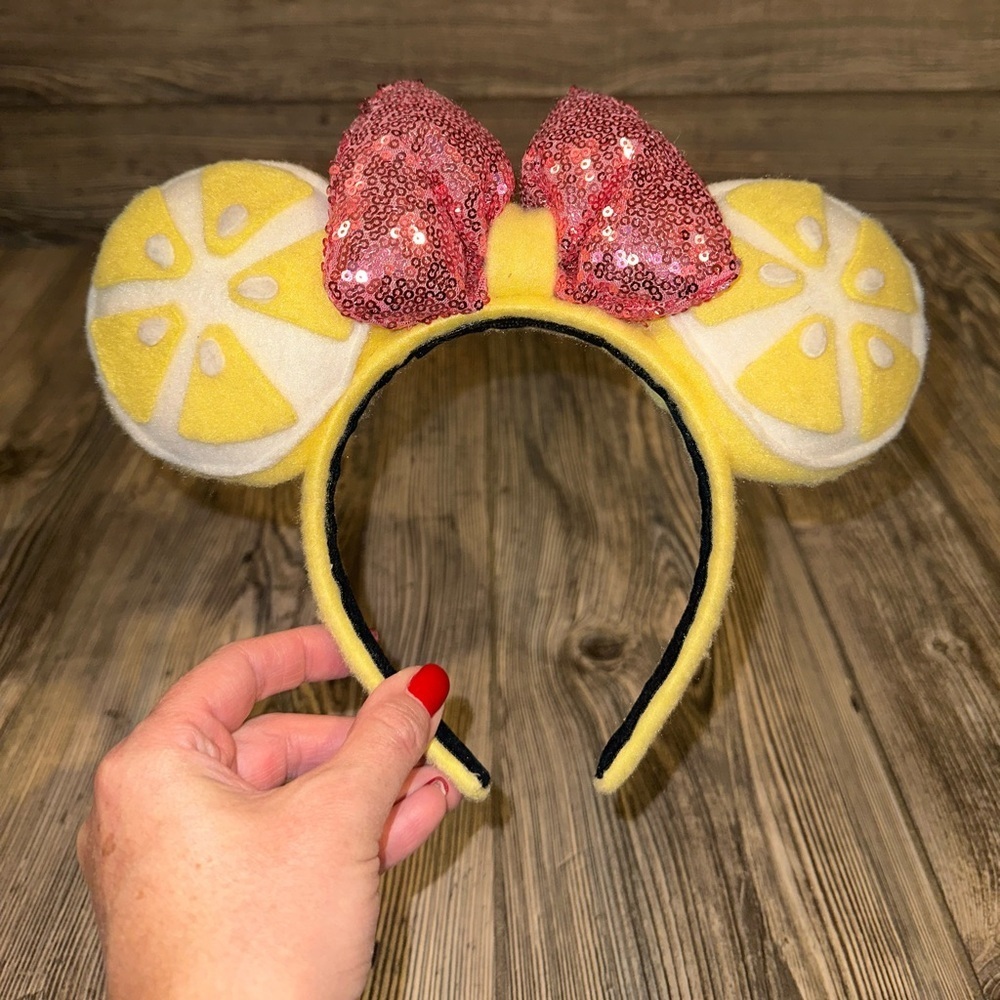 Disney Lemon Mickey Mouse Ears Handmade 
Soft Comfortable Pink Bow Fruit